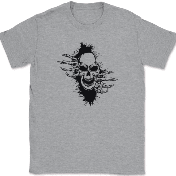 Skeleton Ripping T-Shirt Funny Skull Halloween Trippy Graphic Gift Tee - Heather Grey, S