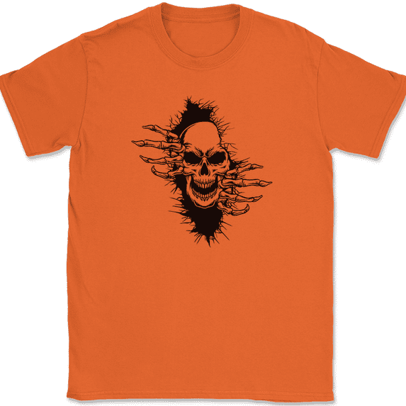 Skeleton Ripping T-Shirt Funny Skull Halloween Trippy Graphic Gift Tee - Orange, 4XL