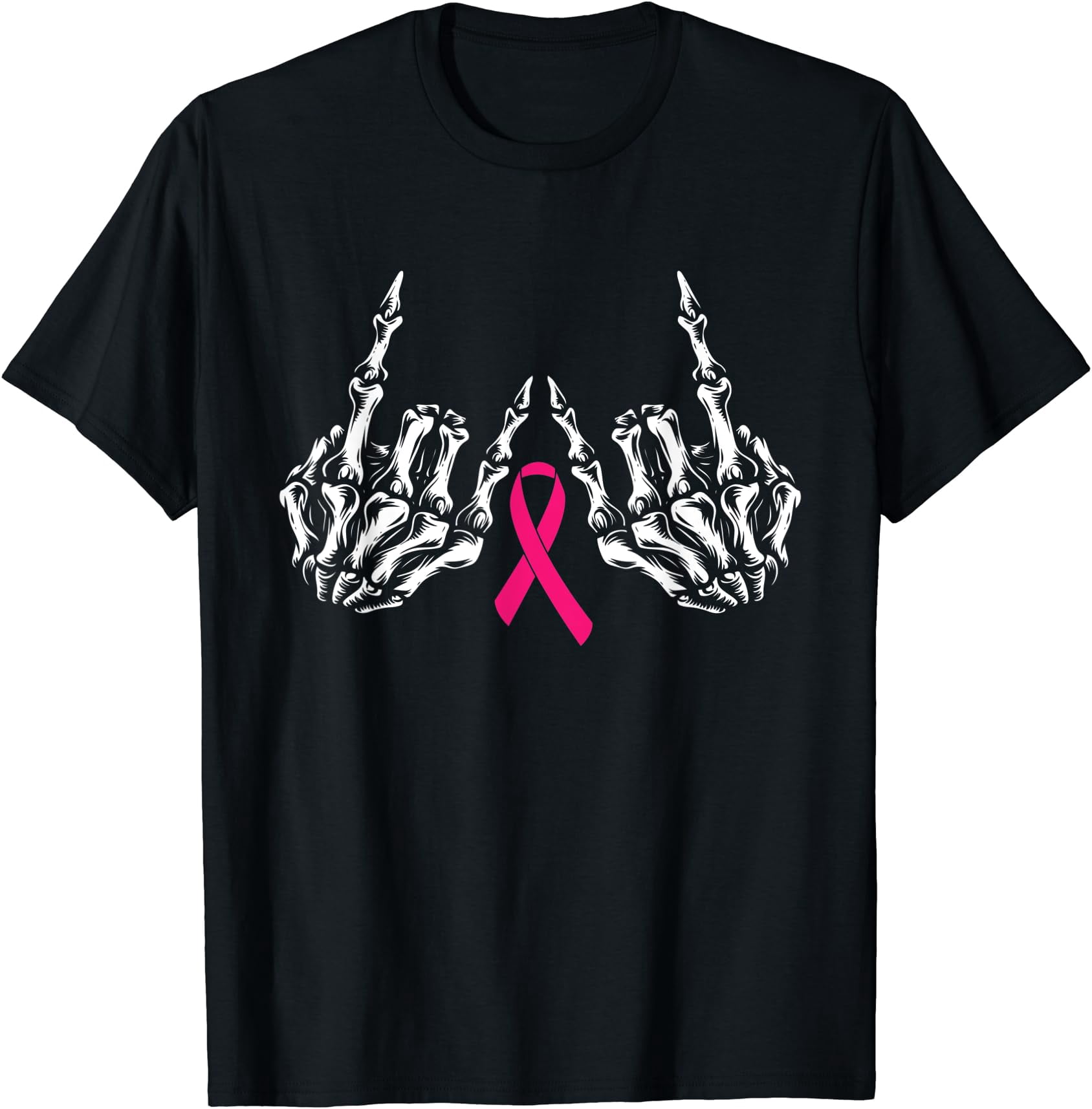 Skeleton Rock Hand Breast Cancer Awareness Cool Pink Ribbon T-Shirt ...