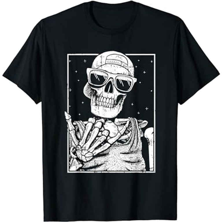 Trendy Halloween Skeleton Rocker Graphic Costume T Shirt Trendy Halloween Skeleton Rocker Graphic Costume T Shirt