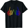 thumbnail image 1 of Skeleton Rock Hand LGBT-Q Cool Rainbow Flag Gay Pride Ally T-Shirt Tops Tee, 1 of 4