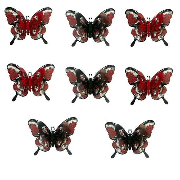 Skeleton Rose Halloween Decoration, 3D Butterfly Wall Stickers, Reusable Adhesive Gothic Skull Roses, Waterproof PVC Lightweight Room Decor for Living Room Bedroom Party