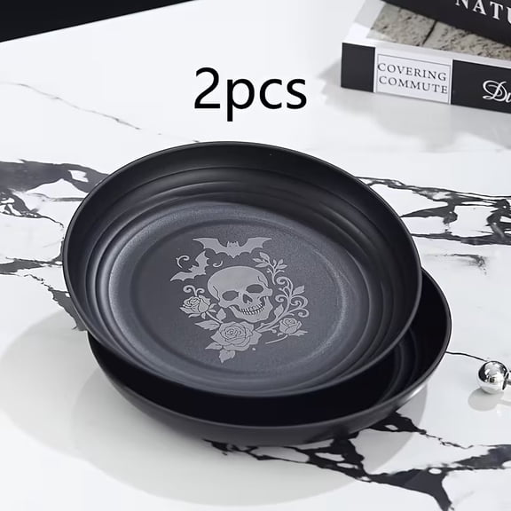 Skeleton Rose Plastic Plates 2-Pack Halloween Day of the Dead Dinnerware Set