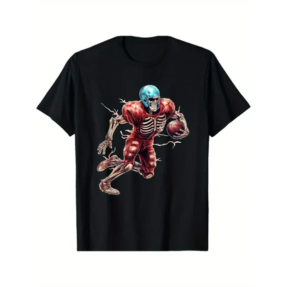 Skeleton Scoring Touchdown Football Halloween Fun Sport Graphic Unisex T-Shirt, for men & women, up to size 5XL