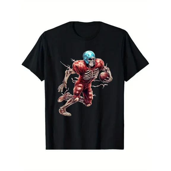 Skeleton Scoring Touchdown Football Halloween Fun Sport Graphic Unisex T-Shirt, for men & women, up to size 5XL