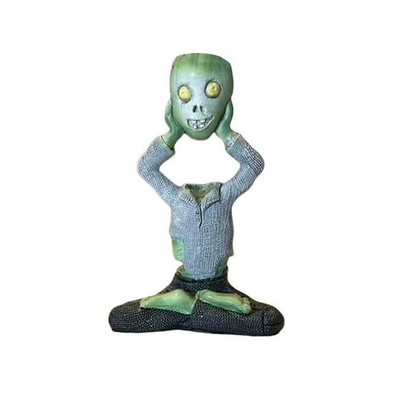 Skeleton Shaped Resin Flower Pot - Cute Small Indoor Pot for Home Halloween Decorative Sculpture (1 Piece) - Army Green