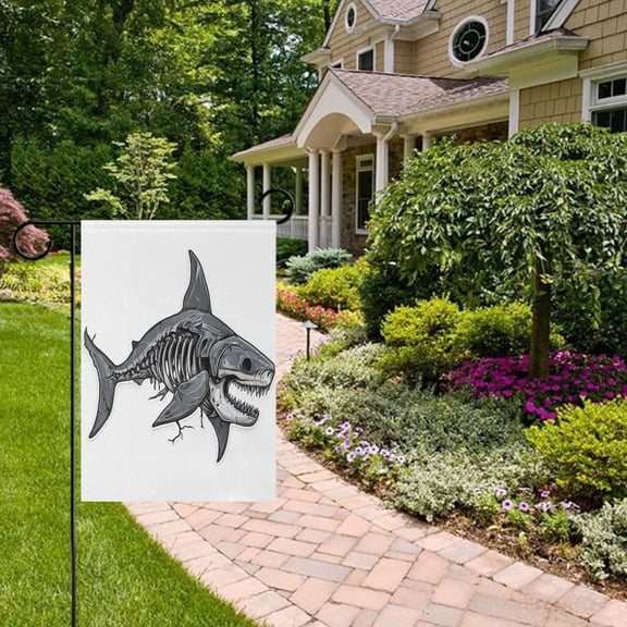 Skeleton Shark Garden Flag Double Sided 12 x 18 Inch Outside Yard Decoration Outdoor Flag