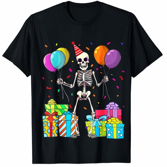 Skeleton Shirt Men, Birthday Skeleton Graphic Halloween Shirt, Funny Spooky Celebration T-Shirt