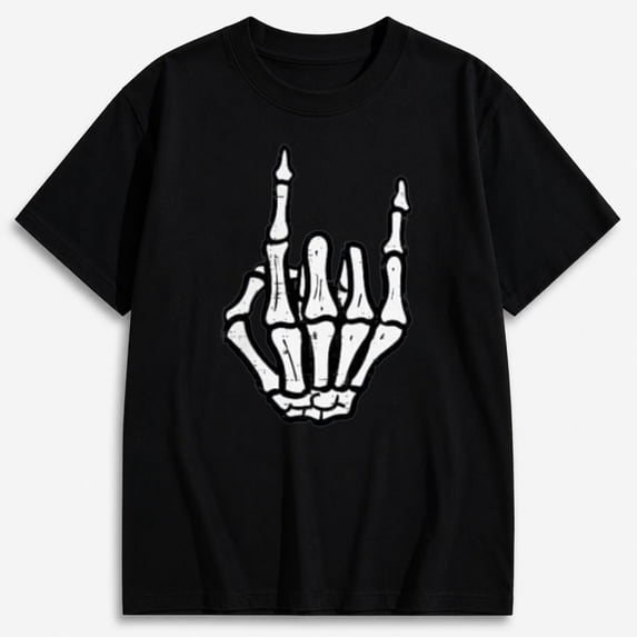 Skeleton Shirt Men, Skeleton Hand Gesture Graphic T-Shirt, Edgy Halloween Tee