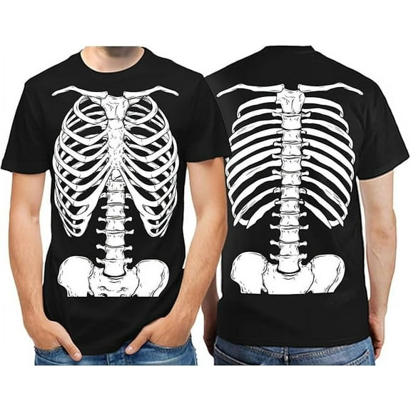 Skeleton Shirt Mens Front & Back Print Rib Cage Xray Costume Adult Funny Halloween Shirts for Men