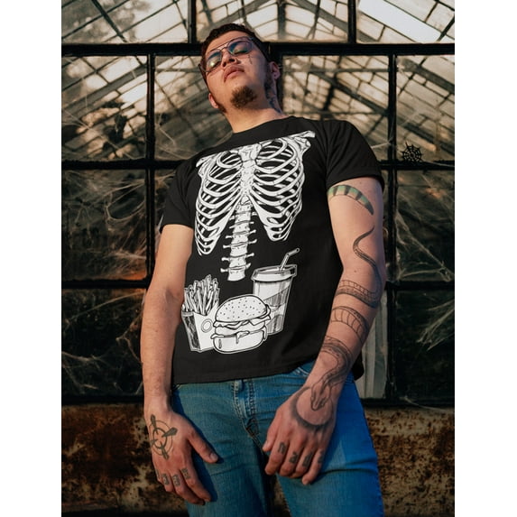 Skeleton Shirt Mens Rib Cage Costume Adult Funny Halloween Shirts for Men 4X-Large Black