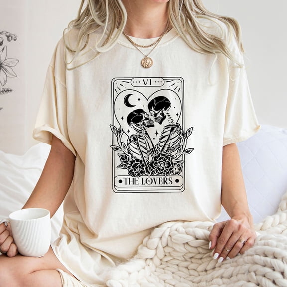 Skeleton Shirt, Tarot Card Skeleton Shirt, V-Day T-Shirt, Love Tarot Shirt, The Lovers Shirt, WHITE Unisex S-5XL Hot Trending Shirt, Vintage Birthday Gift