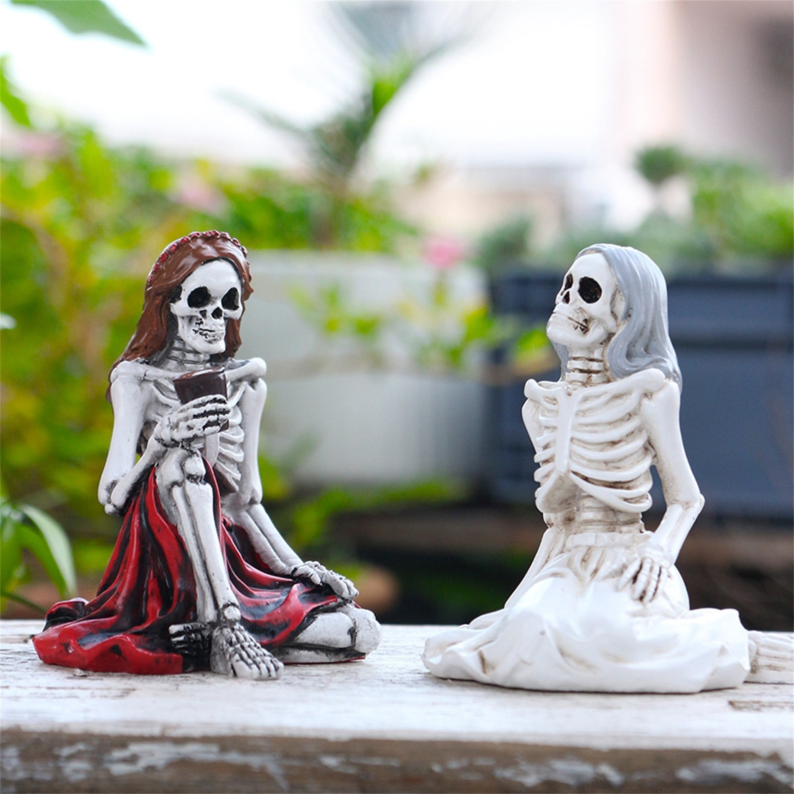 Skeleton Sisters Statue Gothic Halloween Resin Figurine Home Desktop ...