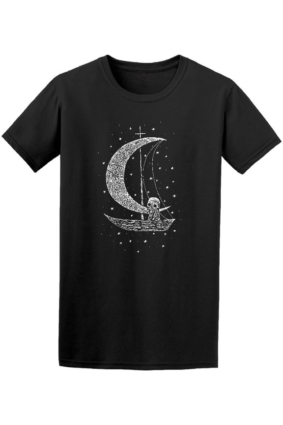Skeleton Sitting Boat With Moon T-Shirt Men -Image by Shutterstock, Male Large