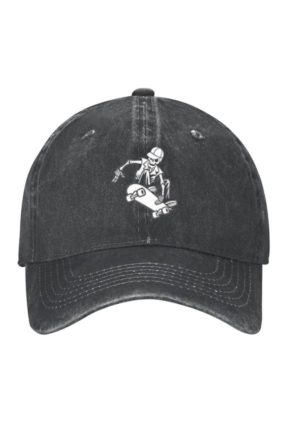 Skeleton Skateboard Print Vintage Wash Dad Hat Adjustable Curved Brim Baseball Cap,Casual Outdoor Sports Fishing Cap for Men and Women