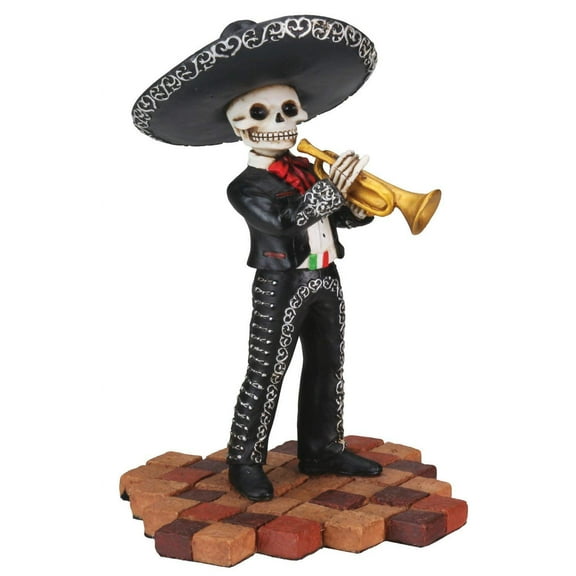 Skeleton Skull Black Mariachi Band Trumpet Statue