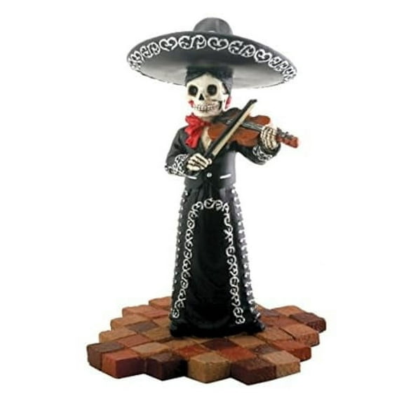 Skeleton Skull Black Mariachi Band Violin Figurine Collectible