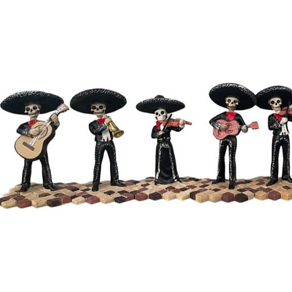 Skeleton Skull Black Mariachis Band Statues