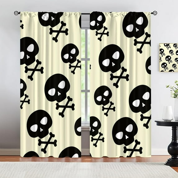 Skeleton Skull Blackout Curtains for Girls Boy Home Decor, Funny Cartoon Halloween Rod Pocket Thermal Insulated Drapes, Darkening Wind Blocking Window Curtain for Bedroom Living Room-W42xL63in