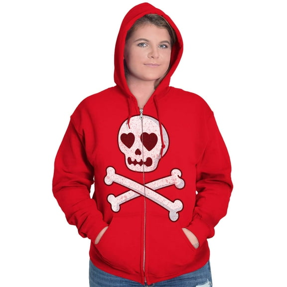 Skeleton Skull Crossbone Heart Symbol Zip Hoodie Sweatshirt Women Brisco Brands L