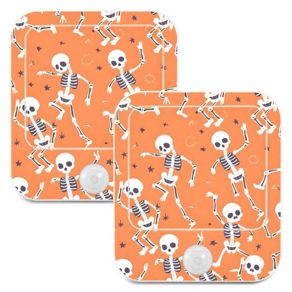 Skeleton Skull Dancing 2 Pack LED Motion Sensor Night Light Plug into Wall Auto Dusk to Dawn Adjustable Brightness for Kids Bedroom Hallway Nursery Room