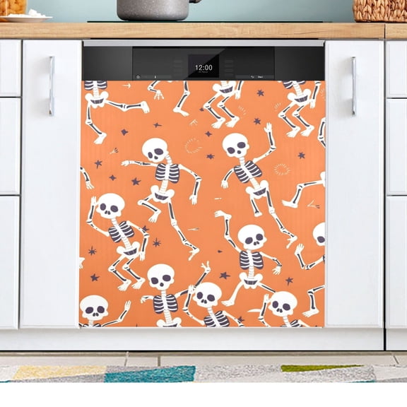 Skeleton Skull Dancing Dishwasher Magnetic Refrigerator Magnet Cover Kitchen Art Panel Decal Sticker Home Decorative 23"x26"