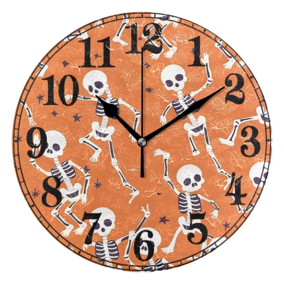 Skeleton Skull Dancing Silent Wall Clock 10" Non-Ticking Battery Clock