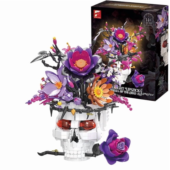 Skeleton Skull Flower Pot Building Blocks Artificial Flower Model Bricks Gothic Desktop Decoraiton Toy Idea Holiday Gift(1544 PCS)
