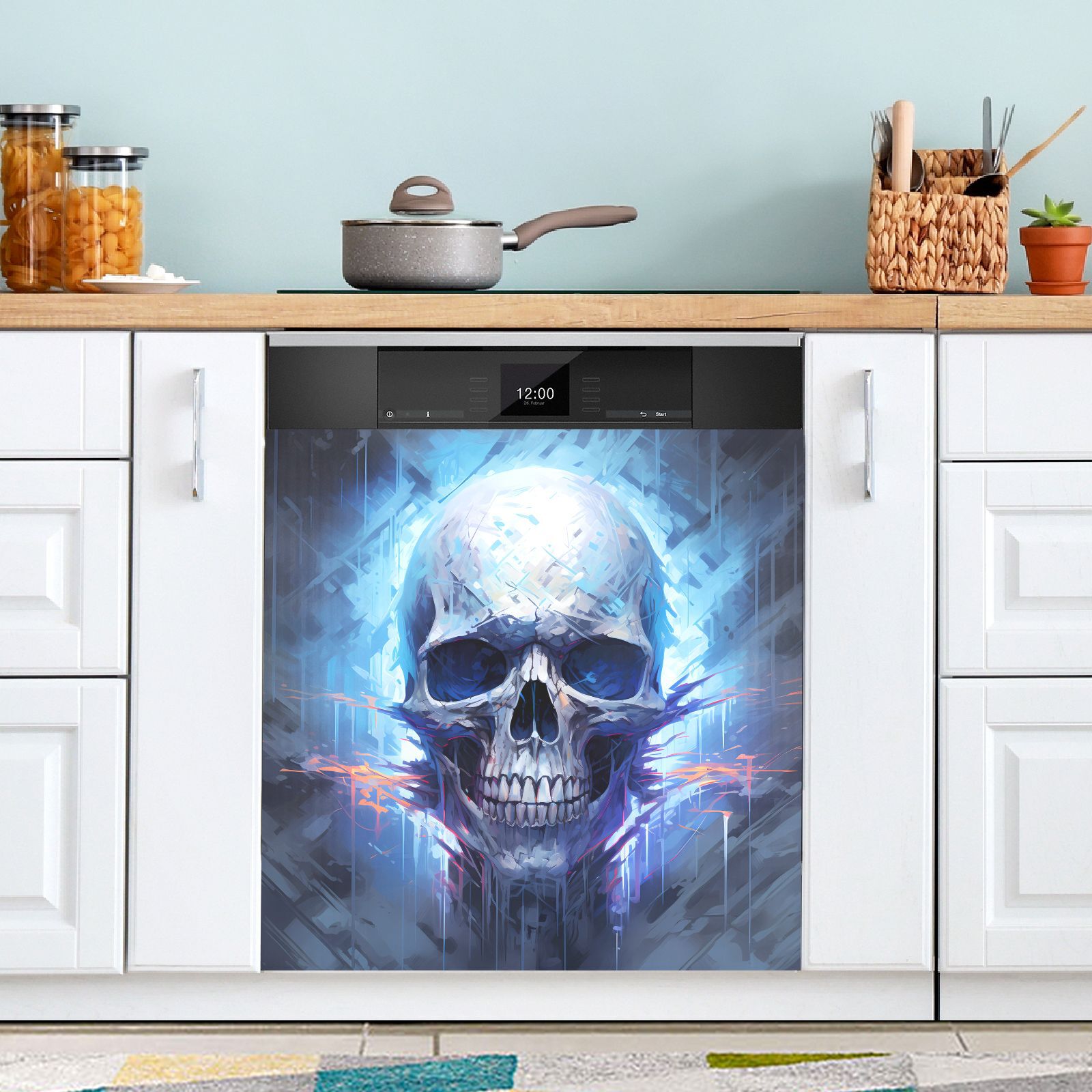 Skeleton Skull Halloween Dishwasher Cover Refrigerator Dishwasher Sticker Home