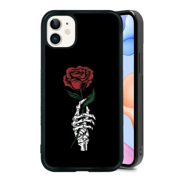 Skeleton Skull Hand Rose for iPhone XR 7 8 SE 11 12 13 Mini 13 14 15 16 Pro Max Case, Cute Aesthetic Classic Gothic Shock-Absorbent Protective,Black