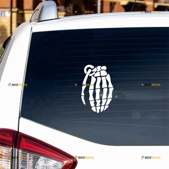 Skeleton Skull Hand Sticker Decal Vinyl - 2 Pack White 4" - For Car Boat Laptop Cup No Background Die-cut