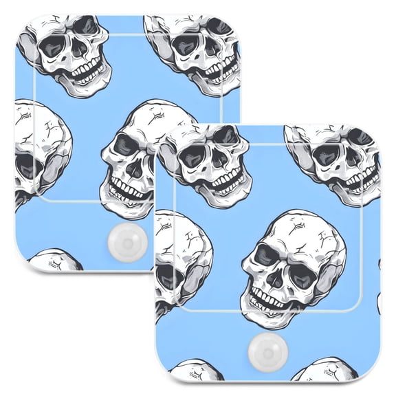 Skeleton Skull Head 2 Pack LED Motion Sensor Night Light Plug into Wall Auto Dusk to Dawn Adjustable Brightness for Kids Bedroom Hallway Nursery Room