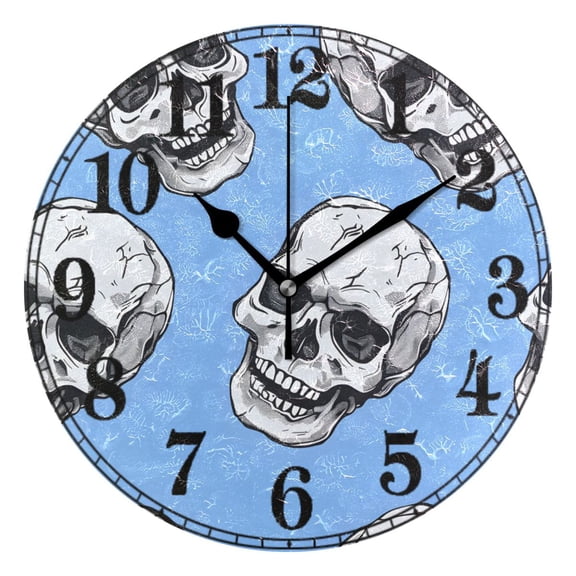 Skeleton Skull Head Silent Wall Clock 10" Non-Ticking Battery Clock
