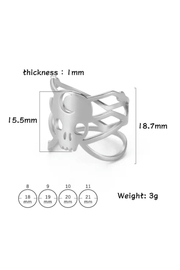 Skeleton Skull Neo-Gothic Crescent Moon Ring Stainless Steel Chic Punk Vintage