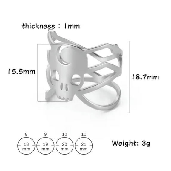 Skeleton Skull Neo-Gothic Crescent Moon Ring Stainless Steel Chic Punk Vintage