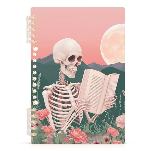 Skeleton Skull Read Book Spiral Notebooks 60 Sheets 120 Pages A5 Journal Notepad 8.3x5.7 Inch Thick Adjustable College Ruled Paper