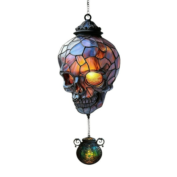 Skeleton Skull Stained Glass Suncatcher, 2D Flat Acrylic Halloween Window Hanging Decor With Chain, Suction Cup & Poison Pot Design, For Home, Party, Festival Decoration - 10Cm