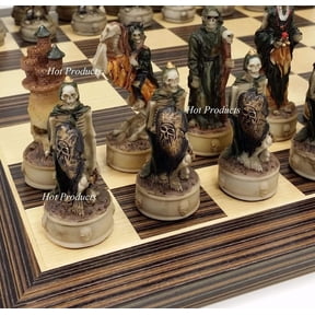 Skeleton Slayer Gothic Skull Chess Set W/ 14" Ebony Maple Wood Board