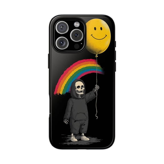 Skeleton Smiley Face Balloon Rainbow Cartoon Gothic Artwork Phone Case with iPhone 11 to 17 Pro Max