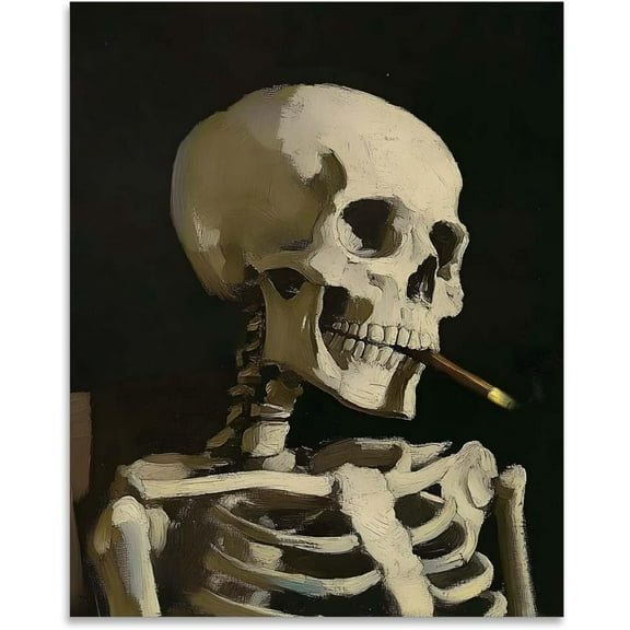Skeleton Smoking Art Prints Vintage Posters Gallery Wall Art Painting Coated Paper Wall Decorations for Men Dorm Home Living Room Bedroom Offices Kitchens 28x35CM Unframed