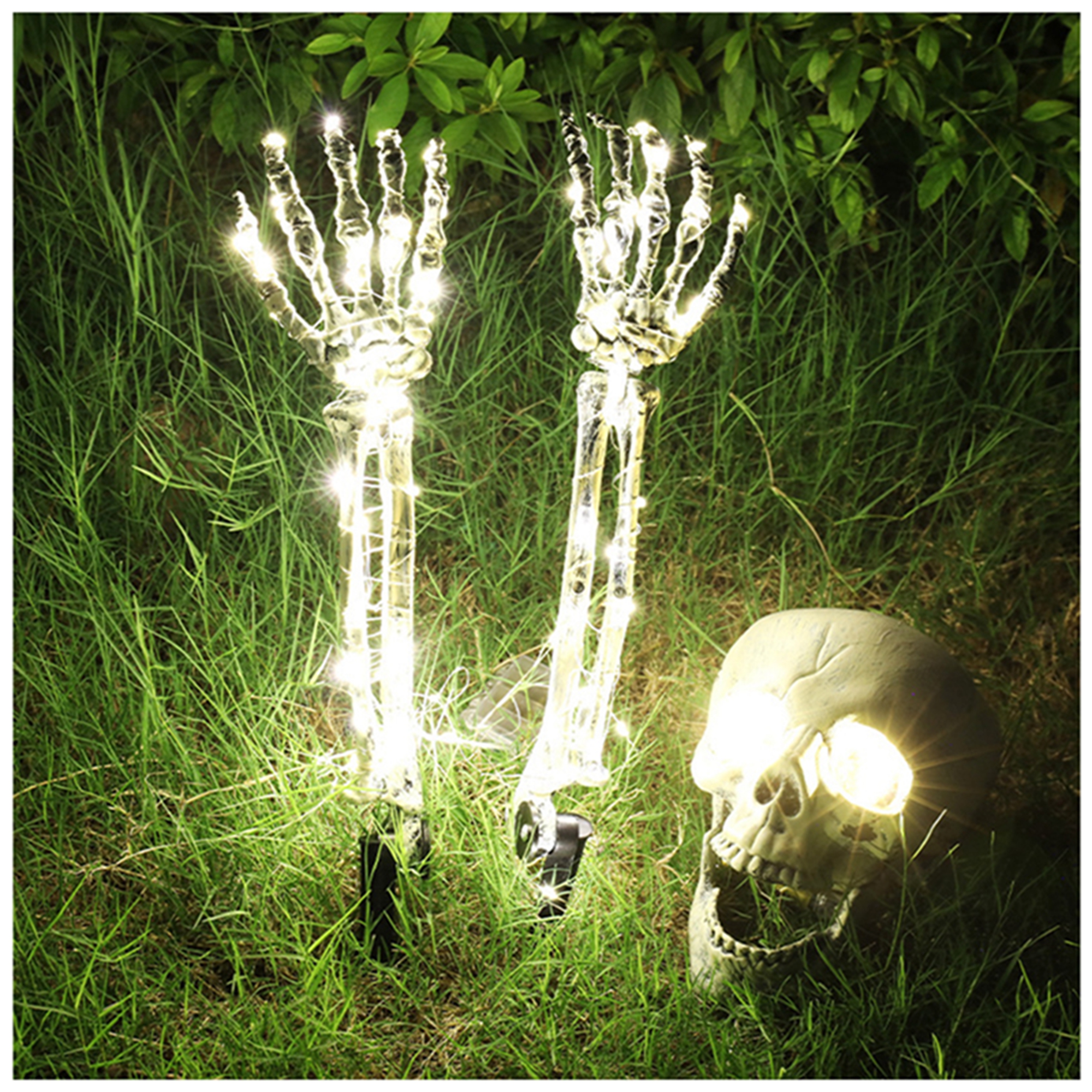 Skeleton Stakes with Light Halloween Light Skeleton Arm Skull Head