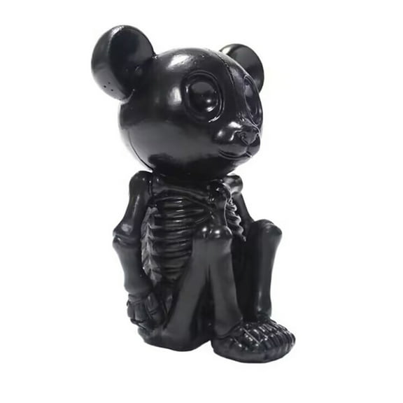 Skeleton Statue Happydeer Skeleton Bear Figurine Gothic Sitting Bear Sculpture Resin Animal Skeleton Statue Home Office Desktop Decoration Ornament (Black)