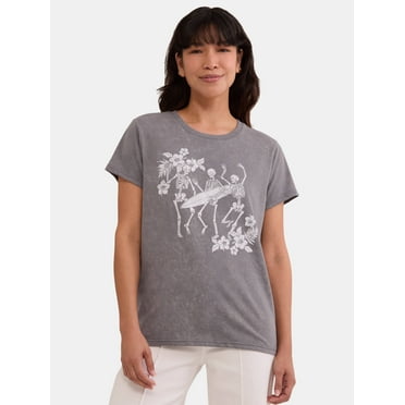 Skeleton Surf Women's Graphic Tee with Short Sleeves, Sizes XXS-XXL