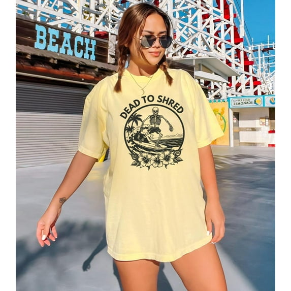 Skeleton Surfing Summerween Shirt, Spooky Summer, Summer Halloween Tee, Surfing Shirt, Oversized Beach Shirt Gift For Surfer