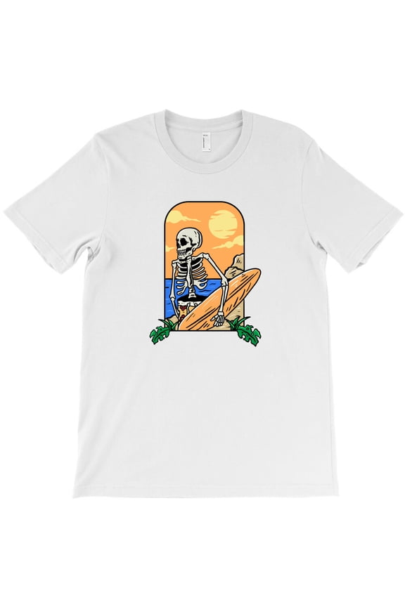 Skeleton Surfing in The Beach with Summer Vibes Themed Graphic Design - Stocking Stuffer G32069 Unisex T-Shirt, Up to Size 5XL