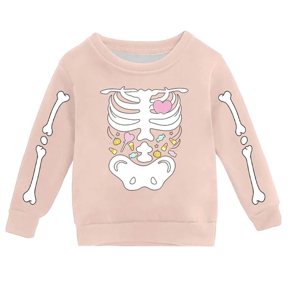 Skeleton Sweatshirt Unisex Kids Halloween Print Crewneck Sweatshirt Long Sleeve Soft Top Cozy Pullover Jacket Pink 7-8 Years