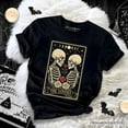 thumbnail image 1 of Skeleton The Lovers T-Shirt, Tarot Card Gothic Moon Phases Rose Tee, 1 of 5