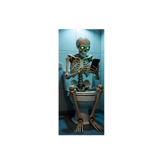 Skeleton Toilet Decor Sticker 27 Inch, Funny Self-Adhesive Wall Decal for Bathroom Restroom Home Decoration, 1 Pack