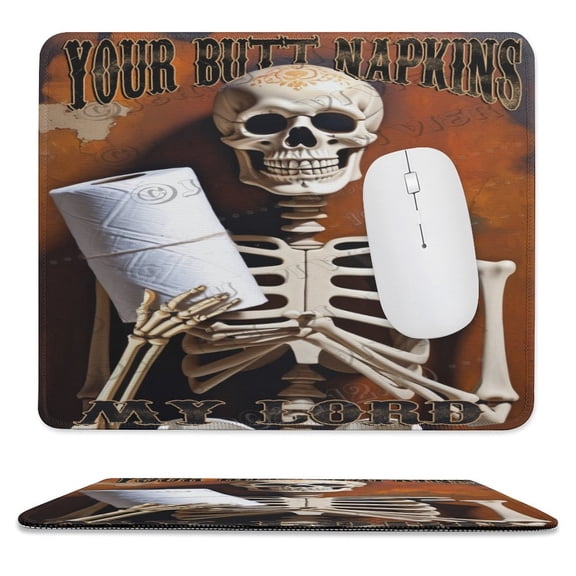 Skeleton With Toilet Paper Print Mouse Pad with Stitched Edge, Premium-Textured Computer Mousepad with Non-Slip Rubber Base, Gaming Mouse Mat for Laptop, Office & Home 10"x12"