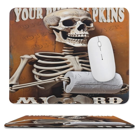 Skeleton With Toilet Paper Print Mouse Pad with Stitched Edge,Premium-Textured Mouse Mat, Non-Slip Rubber Base Mousepad for Laptop, Computer & PC 10"x12"
